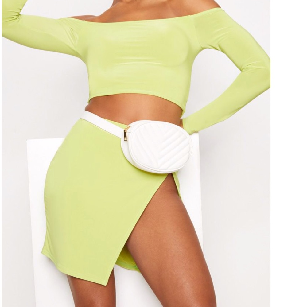 Lime green slit skirt